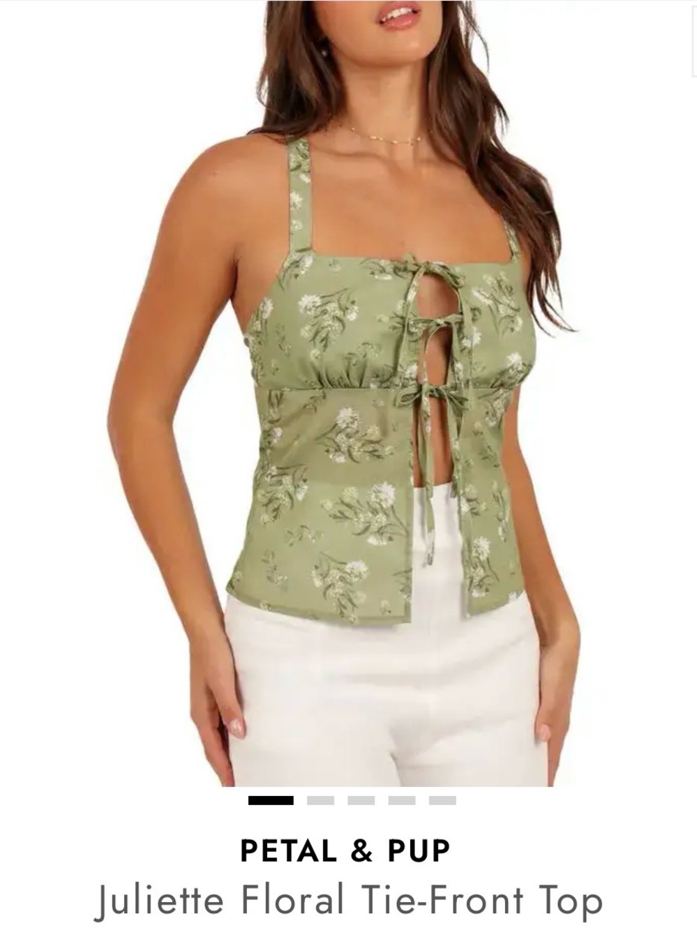 Petal & Pup Juliette Floral Tie-Front Top in sage green